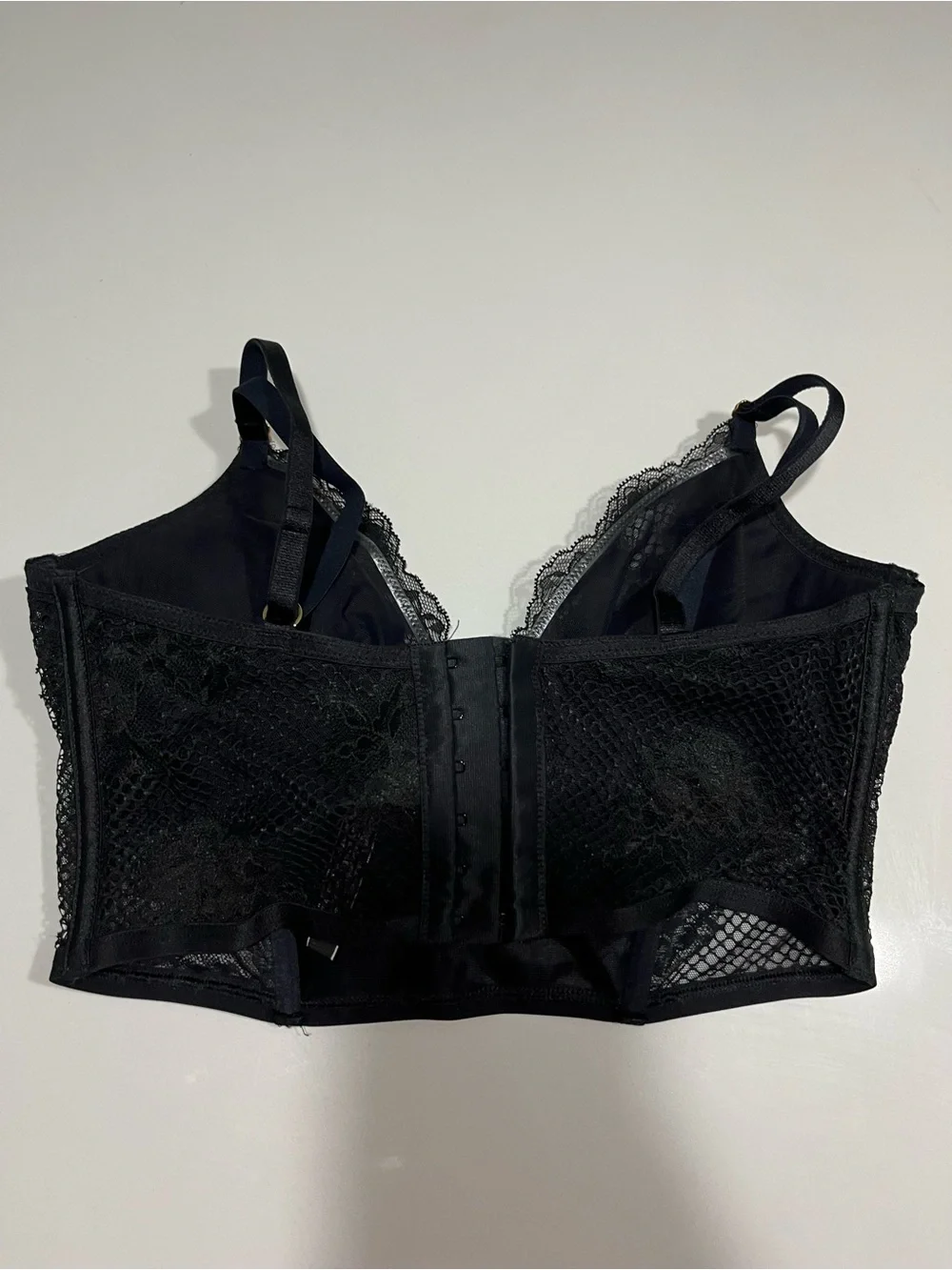 Victoria's Secret Black Faux Leather & Lace Longline Bra